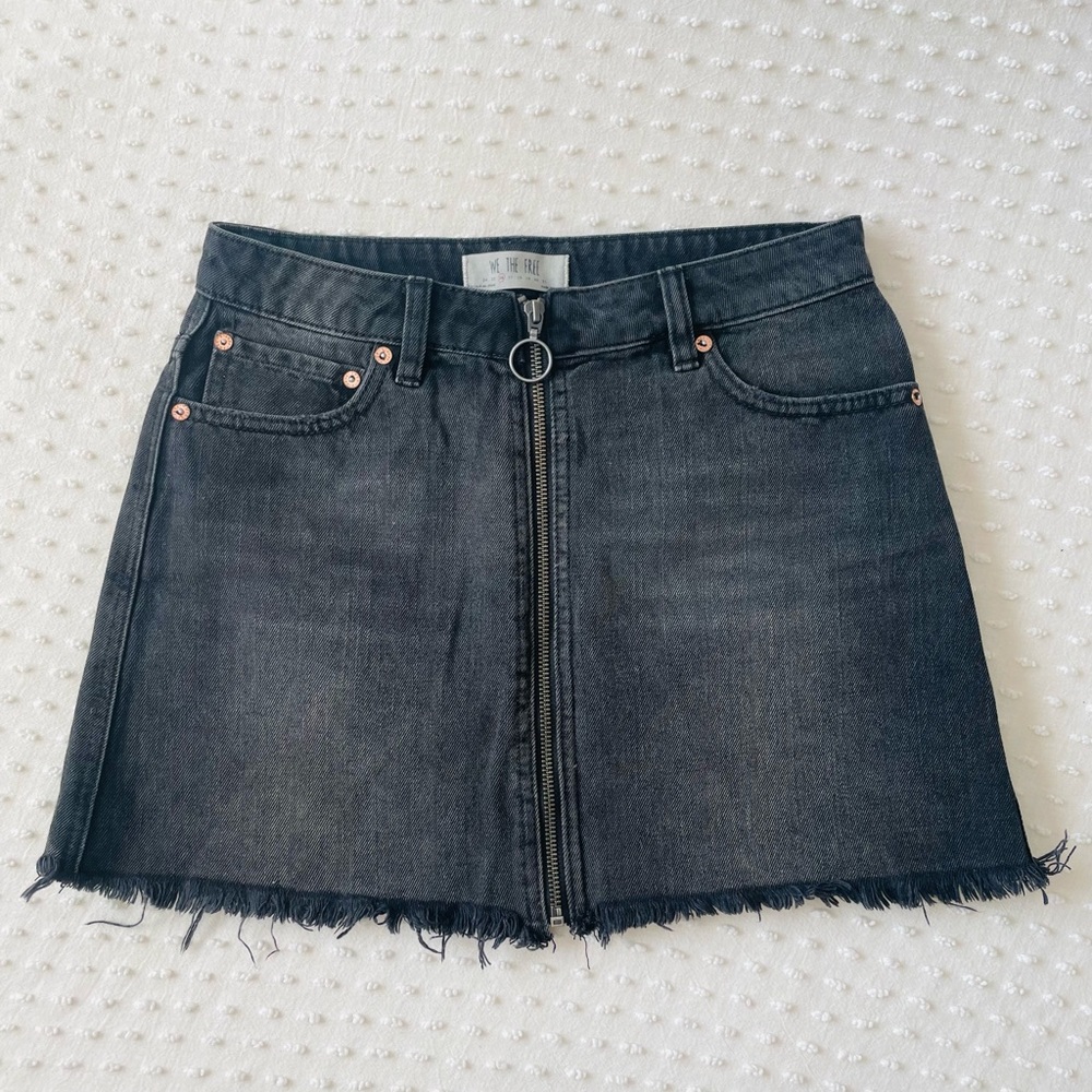 We The Free Distressed Black Denim Skirt